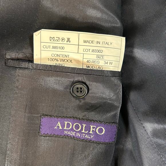 Adolfo 2pc Suit Super 120's 100% Wool Sport Coat Blazer Made in Italy 40R 34W - Picture 6 of 16